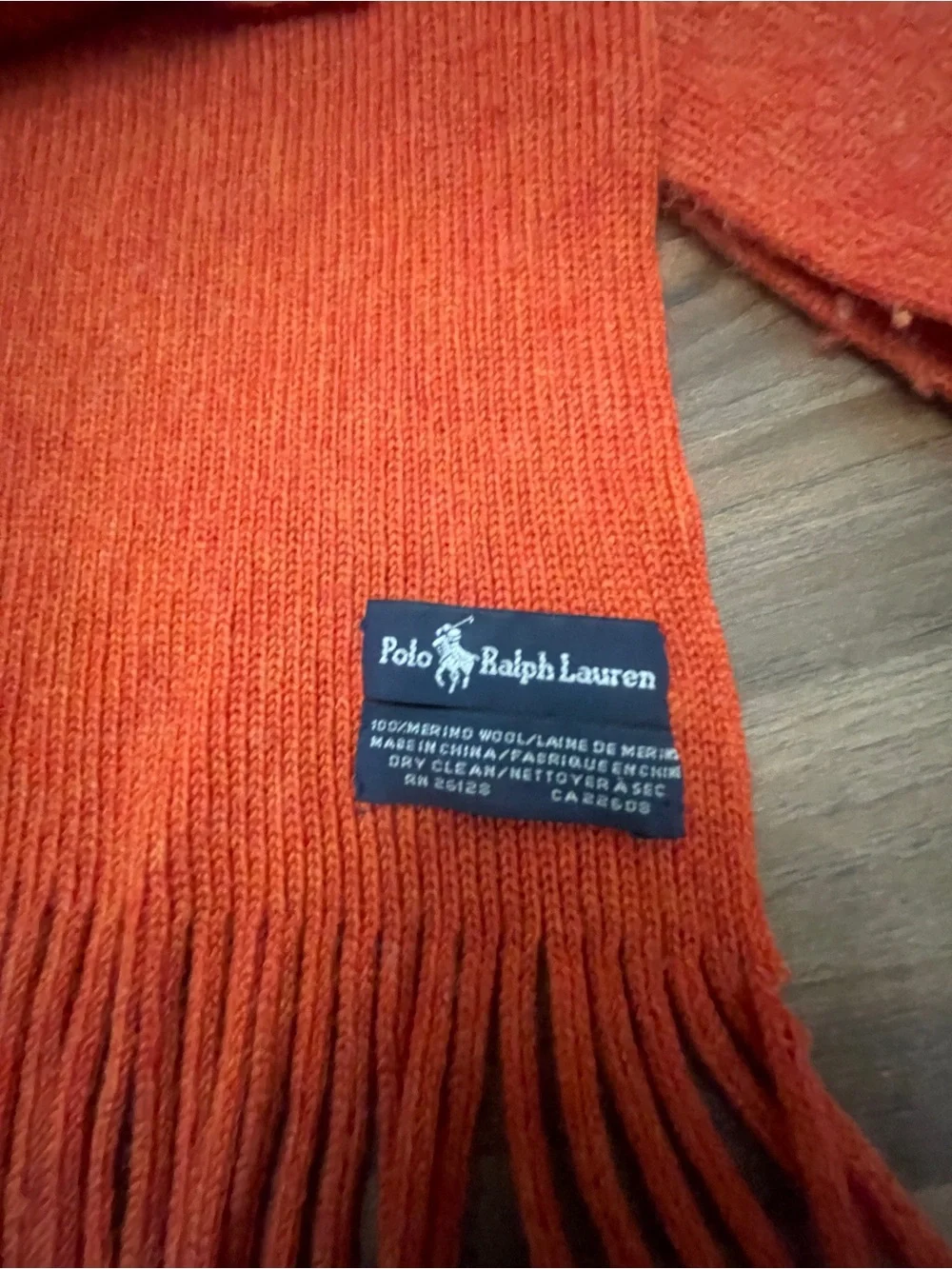 Ralph Lauren Coral-Orange Merino Wool Fringed Preppy Scarf Unisex